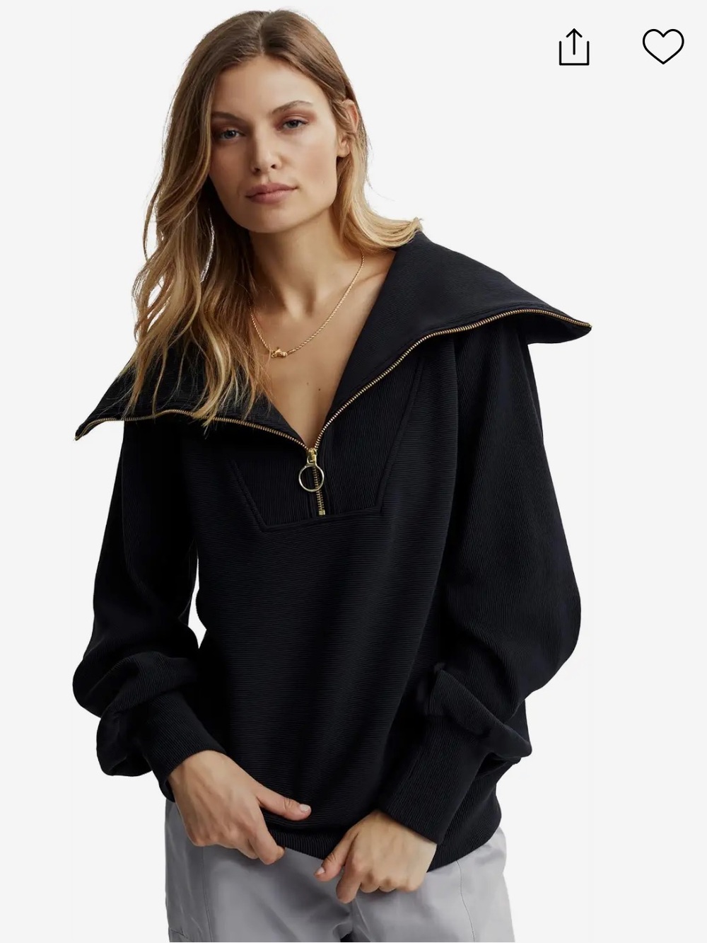 Varley Vine Sz Small Black Half-Zip gold zipper Funnel-Neck Sweater Ottoman